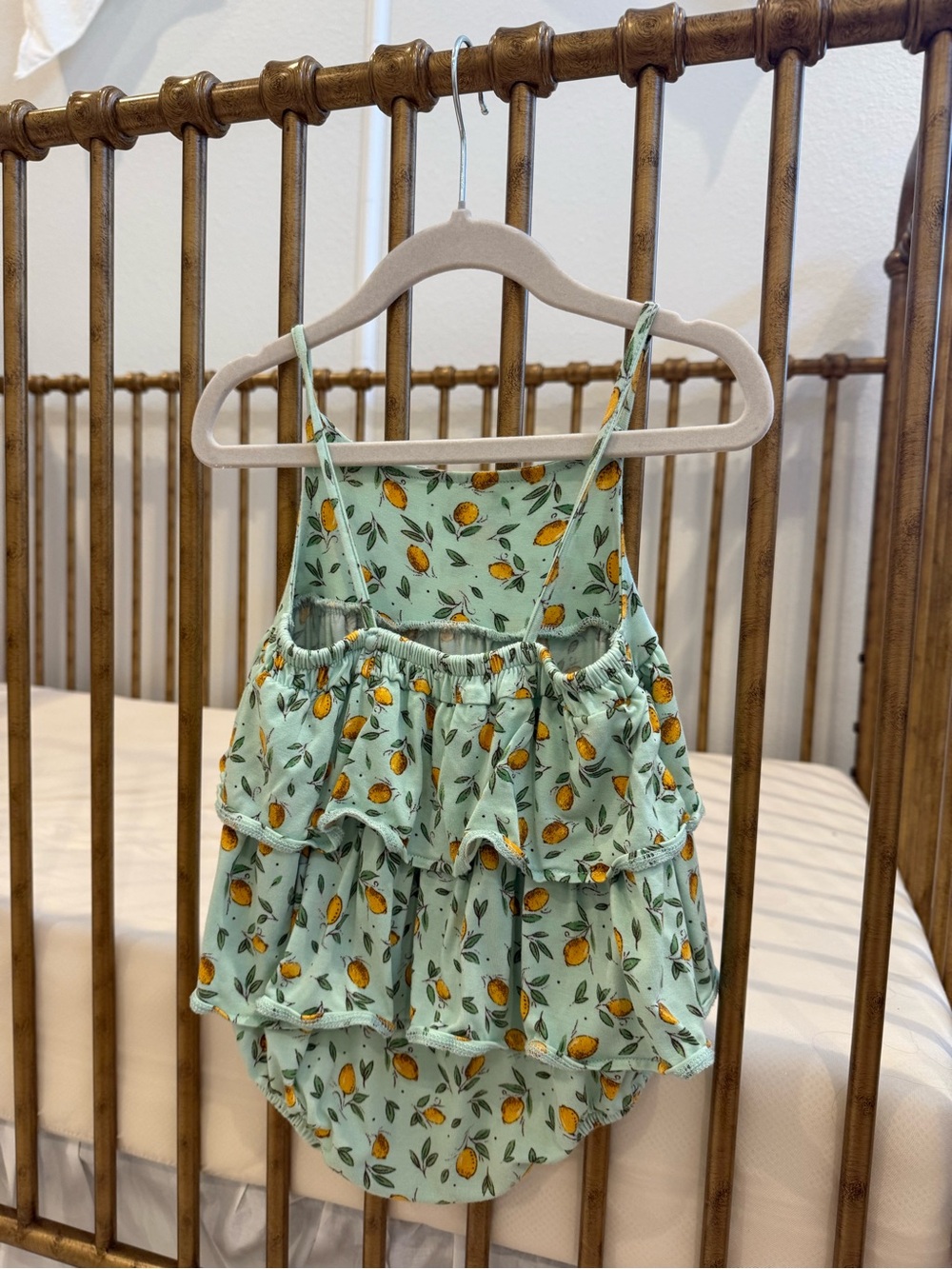 Girls Mint Lemon Ruffle Romper - Picture 3 of 4